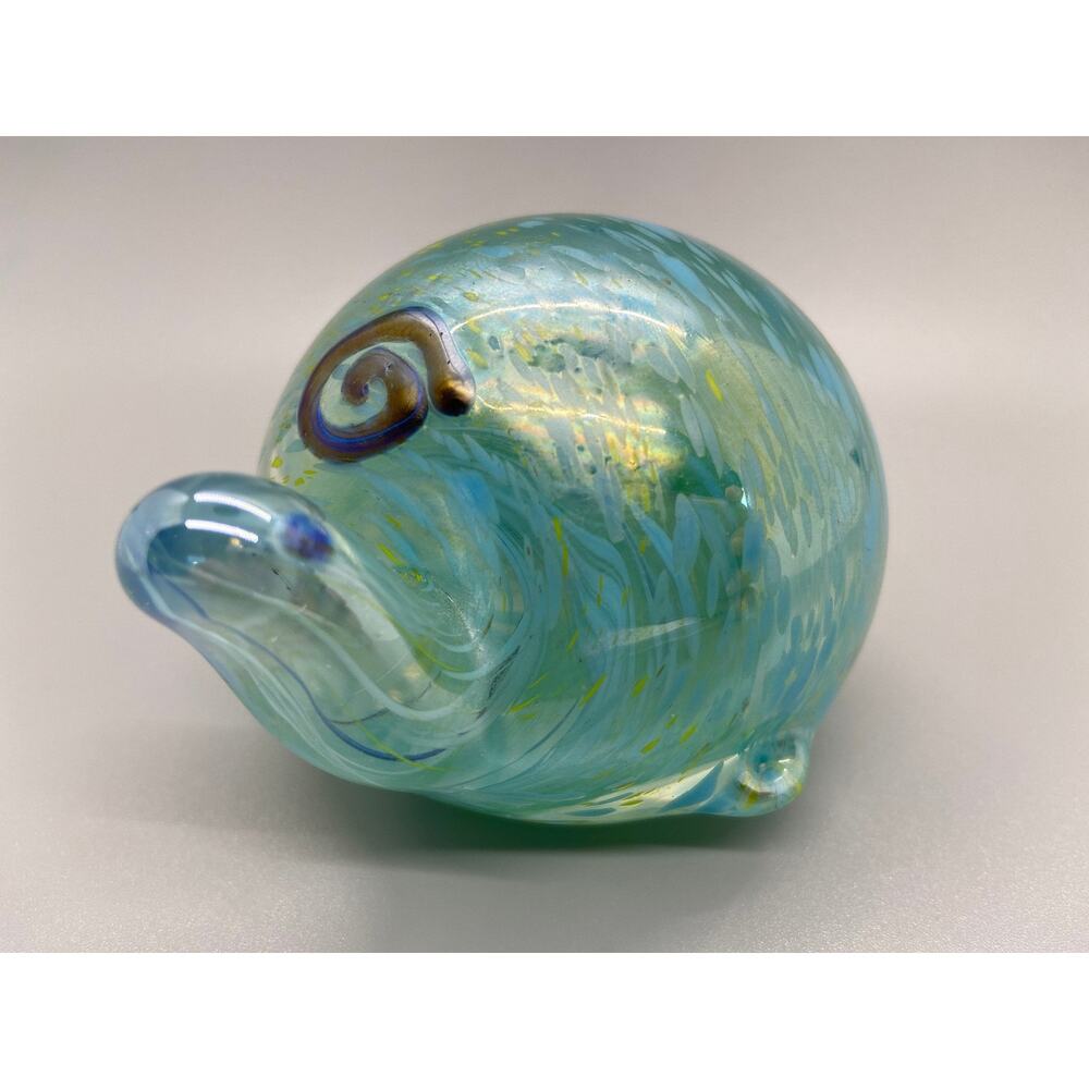 Vintage Blown Glass Art Turtle Iridescent Paperweight  Signed